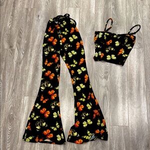 Fashion Nova Black and Orange Wide Leg Pants
